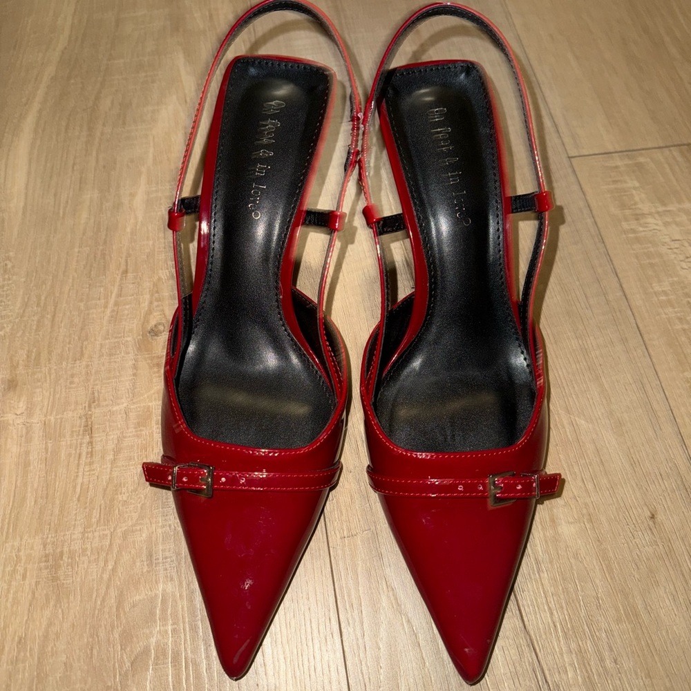 Red Patent Leather Slingback Heels
